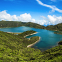 Panoramablick auf Lagoa Lago Fogo auf São Miguel