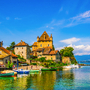 die französischen Stadt Yvoire am Genfersee